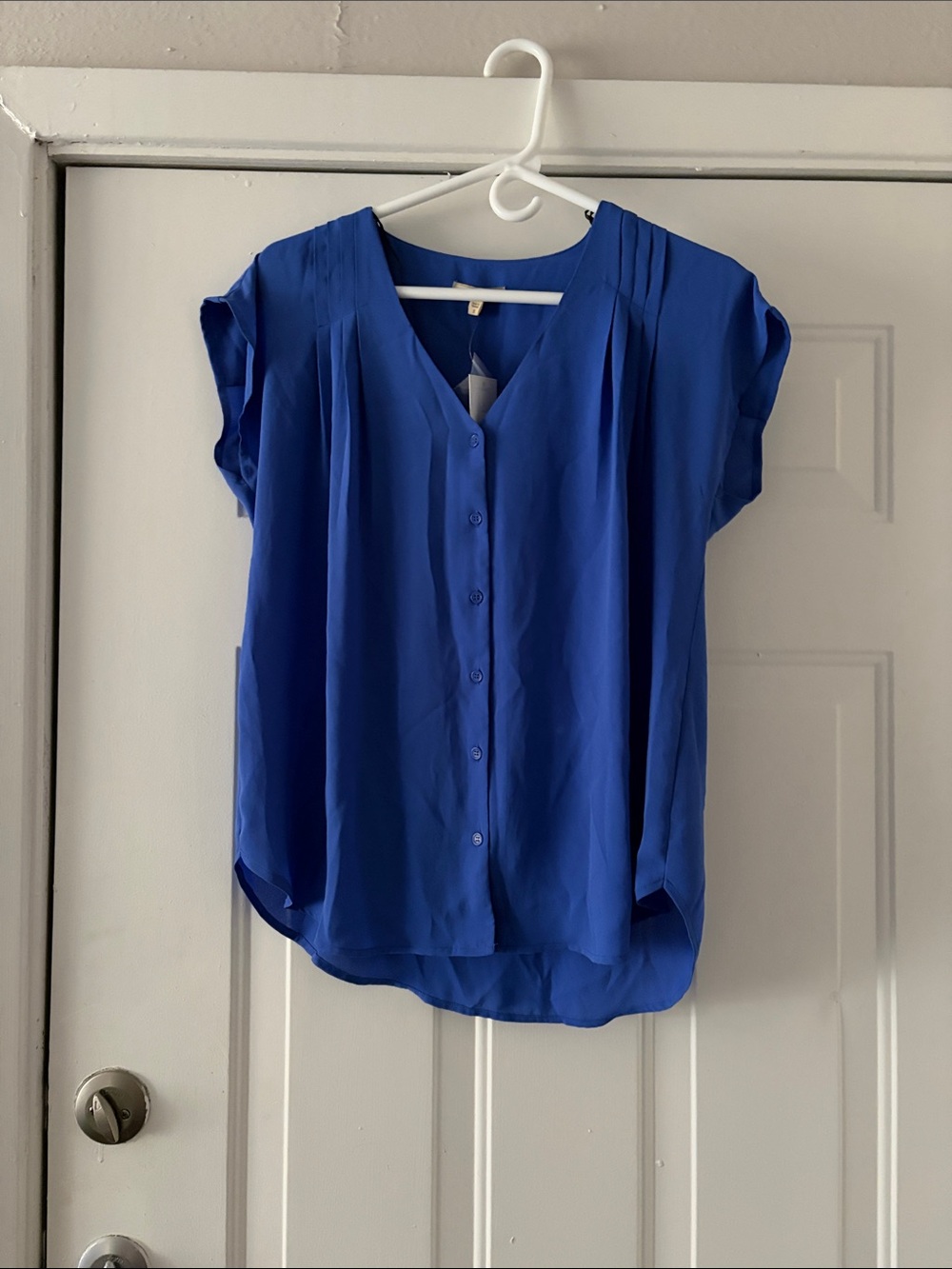 Blue Button-Front V-Neck Women's Top